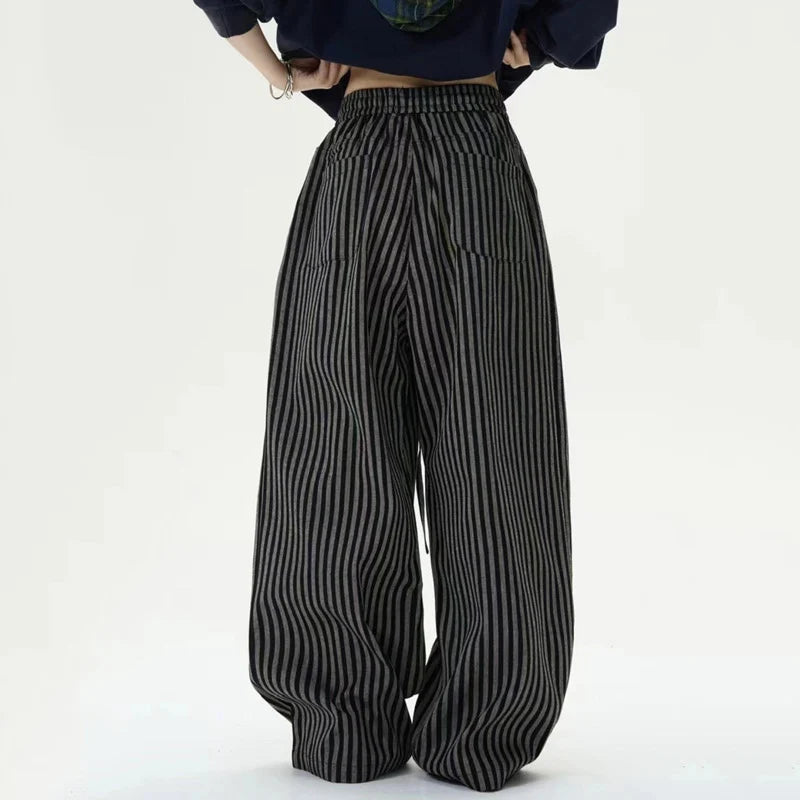 Men's Striped Casual Pants - Elastic Waist Drawstring Loose Fit Straight Wide Leg Trousers with Pockets | Autumn Fashion | Perfect for Work, Travel & Everyday Wear