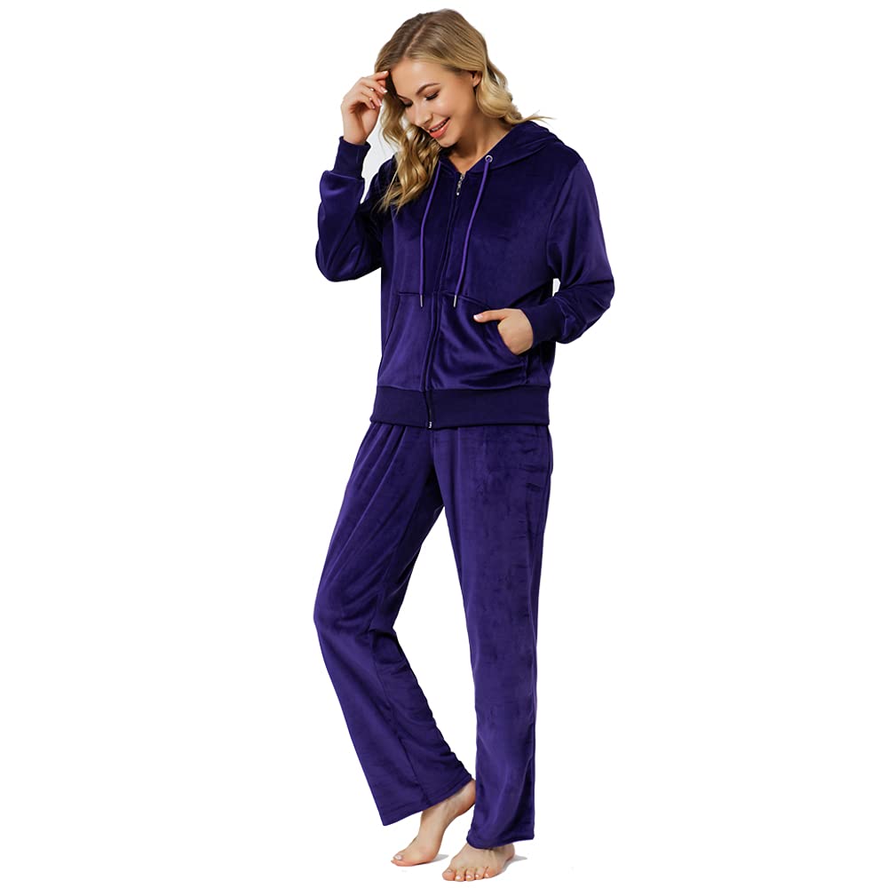 Women's Velvet Tracksuit Set - 2 Piece Velour Jogging Suit with Zip Hoodie & Sweatpants | Comfortable Lounge Wear for Yoga, Running & Casual Outfits