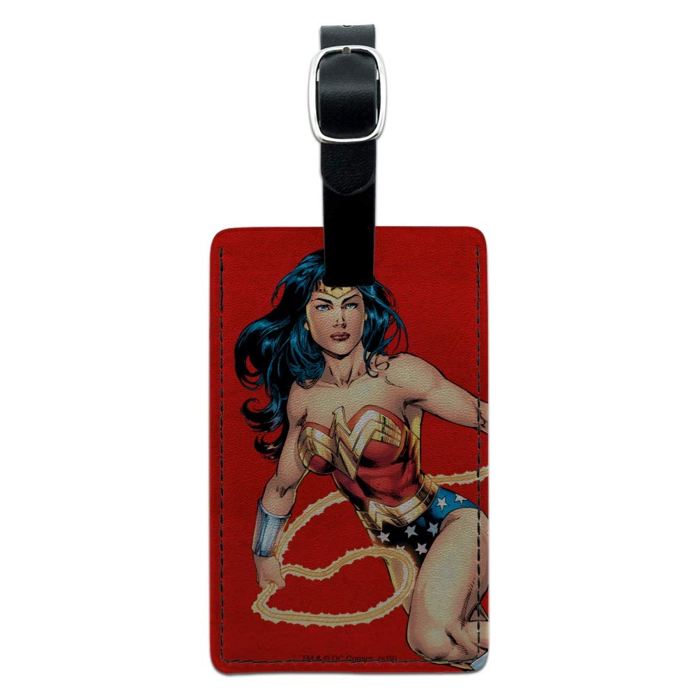 Wonder Woman Leather Luggage Tag - Rectangle Carry-On ID Tag for Suitcases & Bags | Perfect for Travel, Cosplay & Superhero Fans