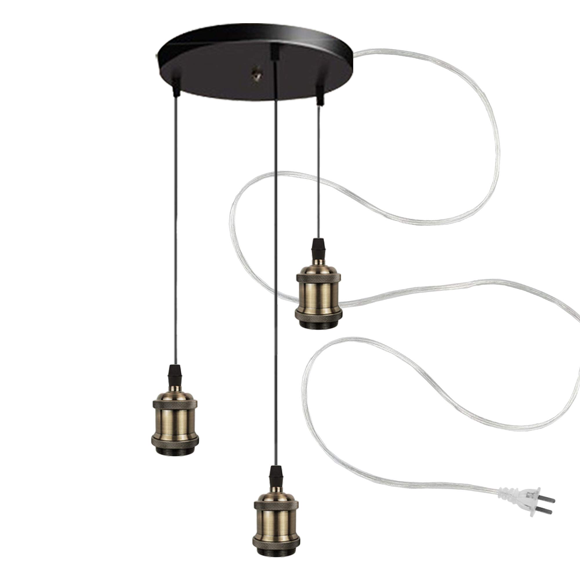3-Light Plug-in Swag Pendant Chandelier with 15ft UL Cord - No Wiring Needed, Hanging Ceiling Light for Kitchen Island, Dining Room & Living Room Decor