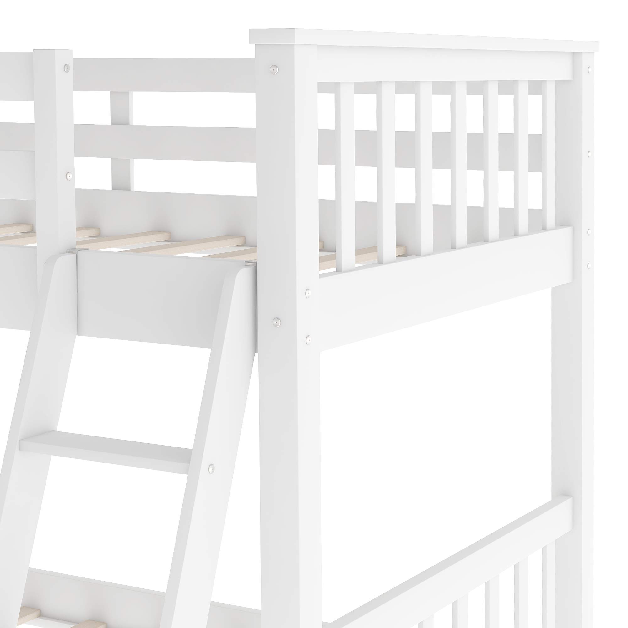 Harper & Bright Solid Wood Twin Over Twin Low Bunk Bed with Slide & Angled Ladders - Kids Bunk Bed for Toddlers to Teens (White) - Perfect for Small Bedrooms, Shared Kids Rooms & Sleepovers