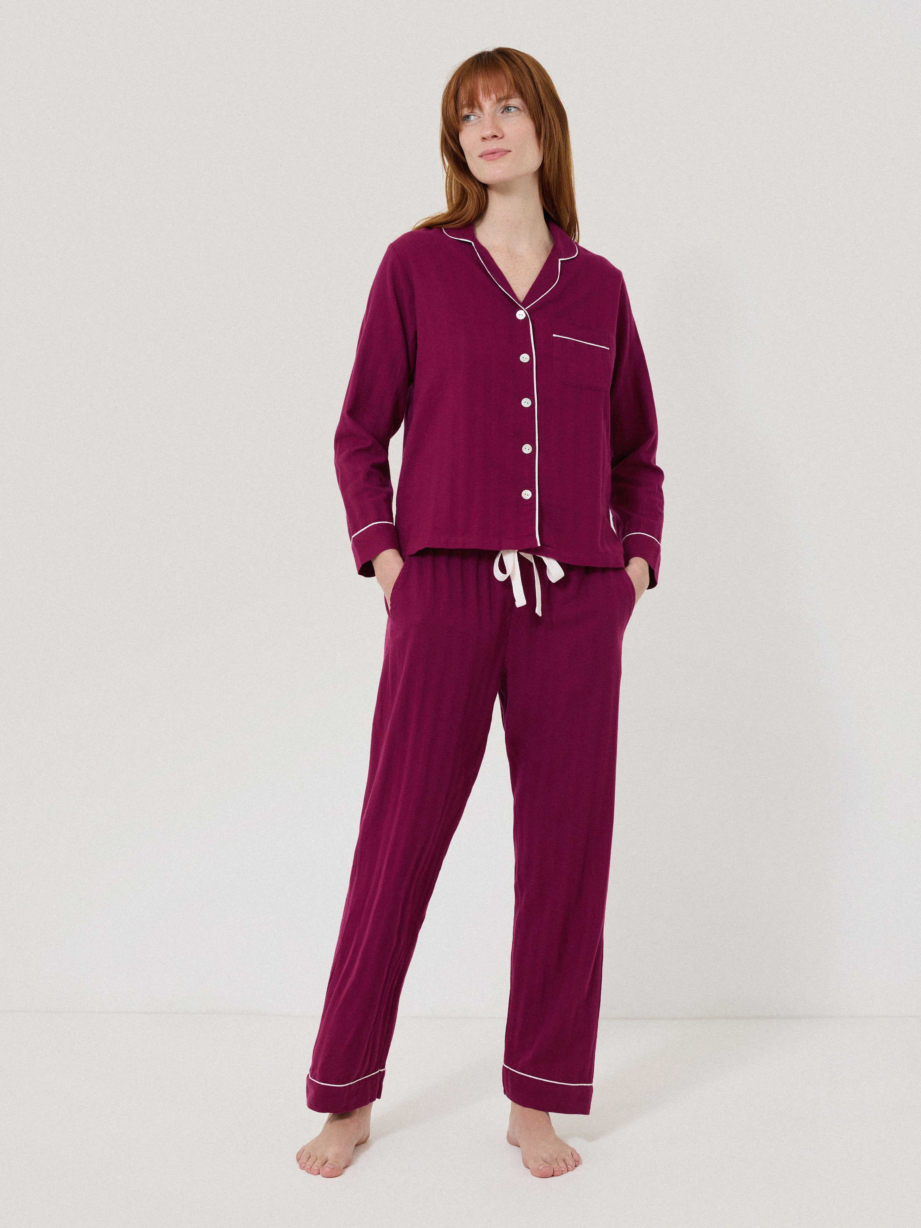 Women's Herringbone Print Pajama Set - Soft Cotton Sleepwear for Women, Pink Loungewear for Relaxing at Home or Sleepovers