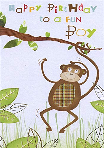 Monkey & Single Branch Shimmering Paper Kids Birthday Card - Fun & Cute Greeting Card for Boys, Toddlers, Children | Perfect for Birthday Parties, School Events & Gift Giving