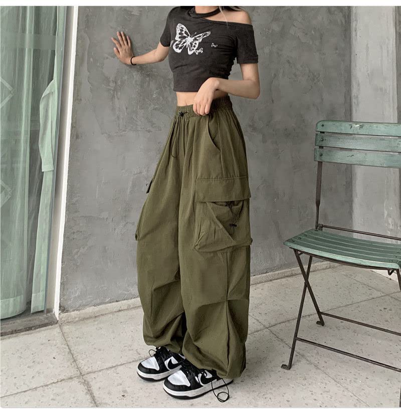 Women's Cargo Pants Baggy Y2K Style - High Waist Loose Straight Leg Pants with Multiple Pockets - Vintage Grunge Aesthetic Clothing for Streetwear, Casual Outfits & Festival Fashion