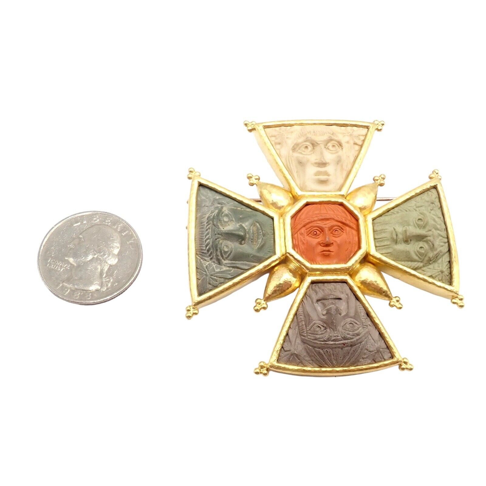 Elizabeth Locke 18k Yellow Gold Bomarzo 5 Faces Maltese Cross Brooch & Pendant - Elegant Jewelry for Women, Perfect for Parties, Weddings & Special Occasions