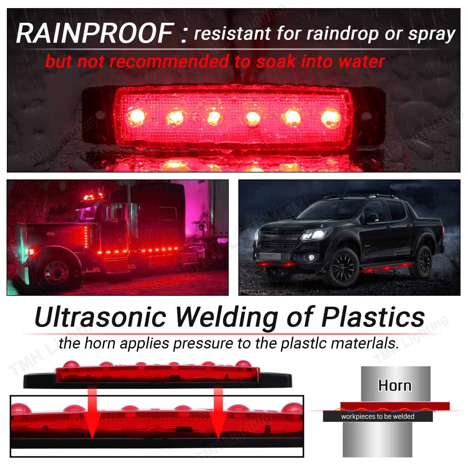 10 Pcs TMH 3.8 Inch 6 LED Red Side Marker Lights for Trailers, RVs & Trucks - Waterproof, Durable & Bright for Night Driving Safety
