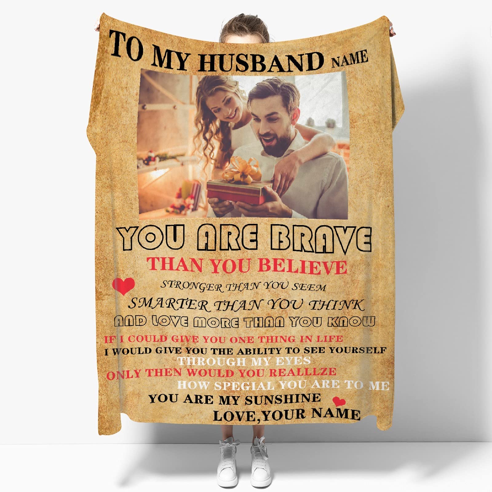 MYSTCOVER Custom Photo Text Blanket for Husband - Personalized Throw Blanket 120