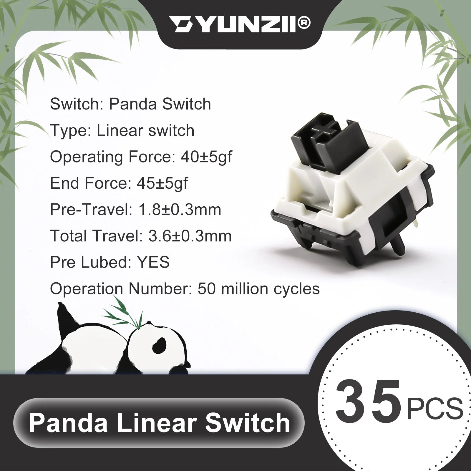 YUNZII Panda Switch - Mechanical Keyboard Switches for Gaming & Typing | Smooth Linear Feel | Compatible with DIY Keyboards | Perfect for Gamers, Programmers & Office Work
