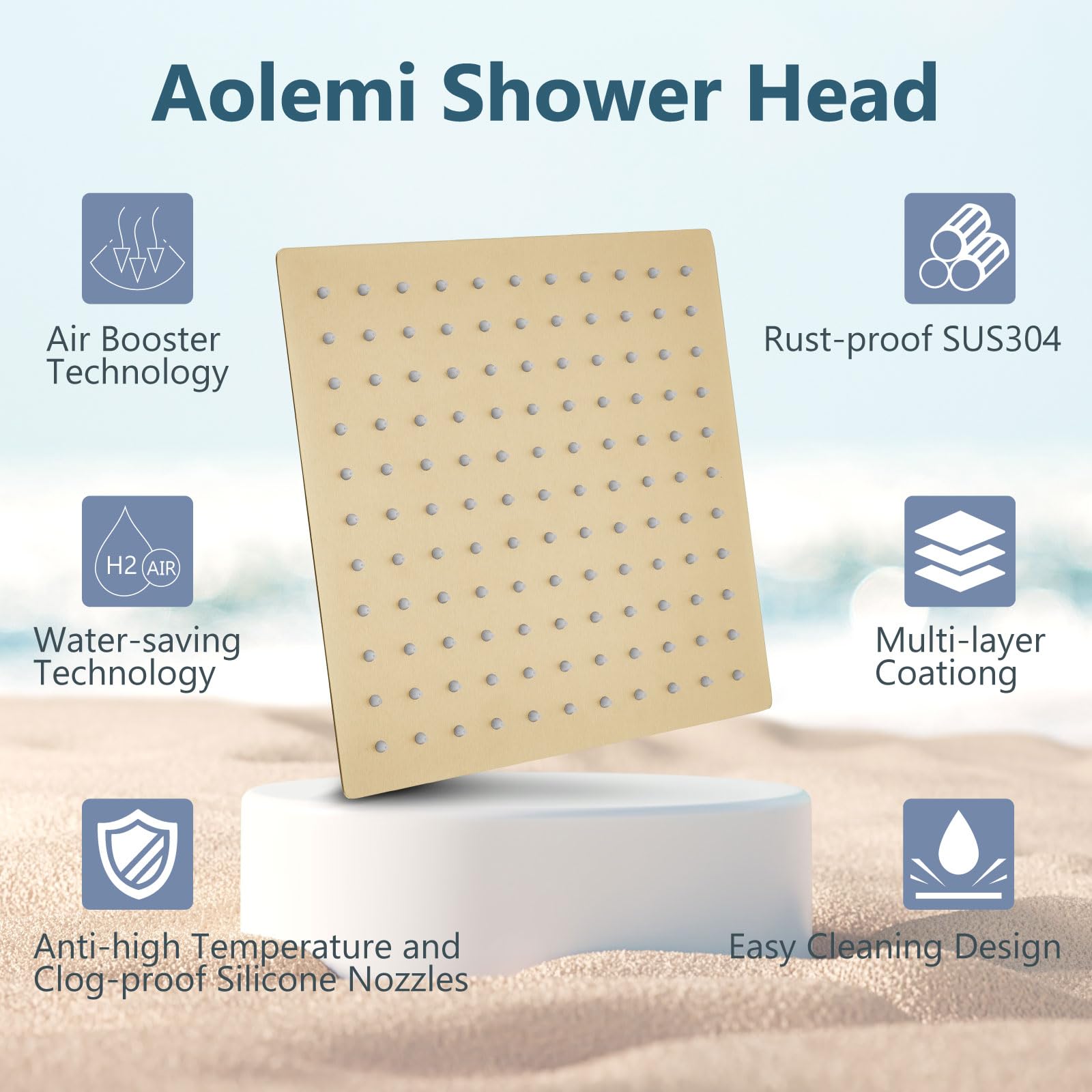 Aolemi 12 Inch Brushed Gold Shower System - High Pressure Rainfall Shower Head & Handheld Spray Combo with Wall Mount & 2-in-1 Rough-in Valve | Perfect for Luxury Bathroom Renovation & Spa-Like Shower Experience