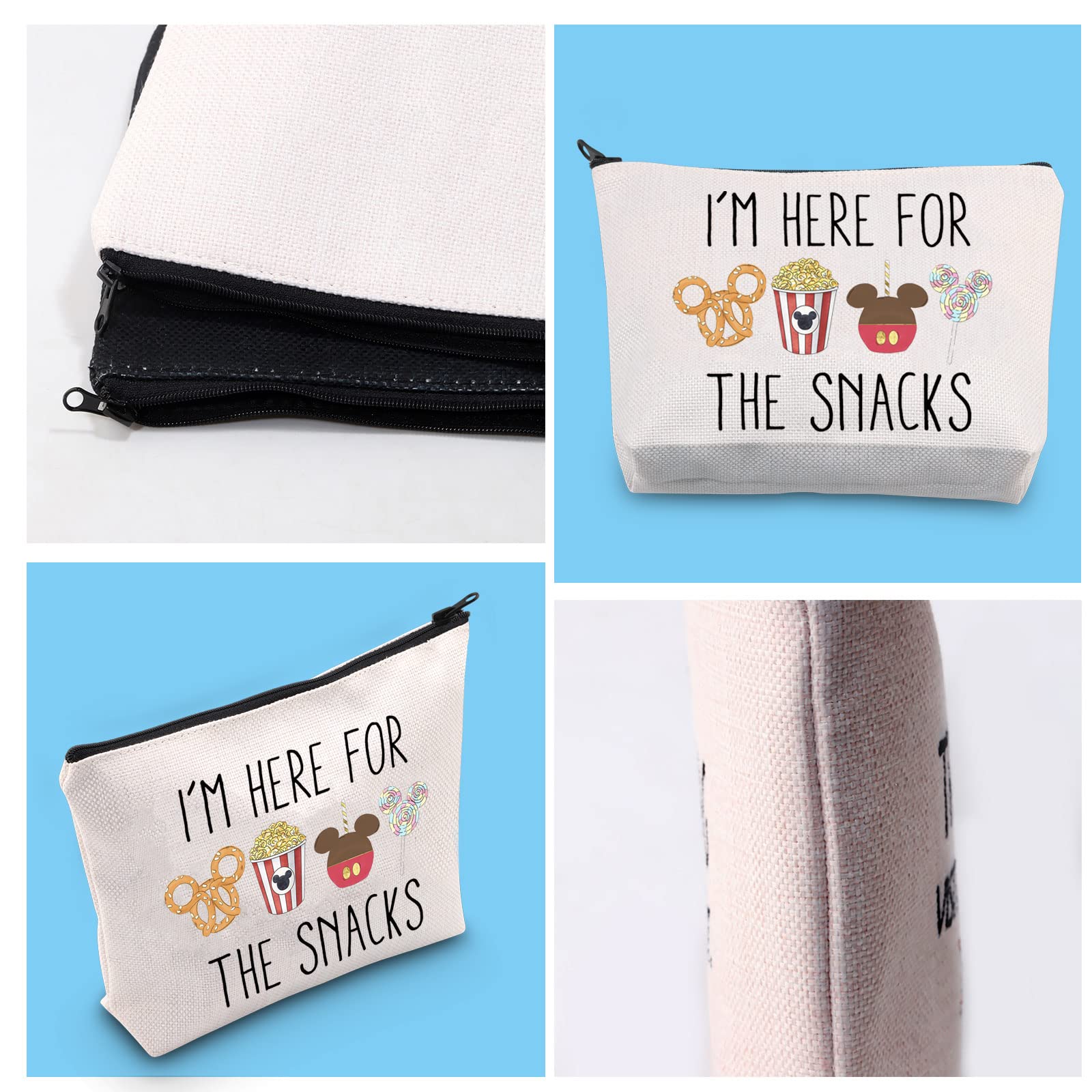 GJTIM Snacks Lover Gift Set - Reusable Insulated Travel Snack Bag with Zipper Pouch for Family Vacations, Picnics & Road Trips - Perfect for Storing Snacks, Makeup & Essentials - Cute 'I'm Here For The Snacks' Design