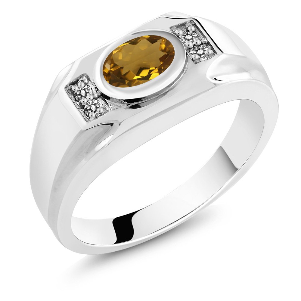 1.28 Ct Oval Whiskey Quartz & White Diamond Men's Ring in 925 Sterling Silver | Gem Stone King | Elegant Jewelry for Weddings, Anniversaries & Gifts
