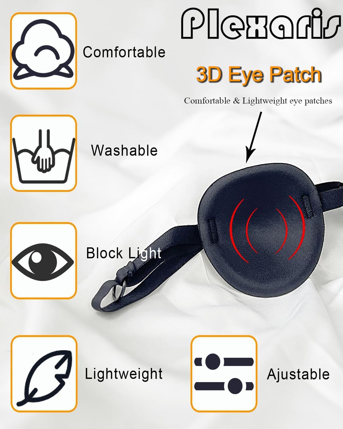 3Pcs Adjustable Lazy Eye Patches for Kids & Adults - Soft 3D Eye Mask for Halloween, Christmas & Pirate Costumes - Reusable Black, Blue, Red Eye Covers for Amblyopia Treatment & Cosplay