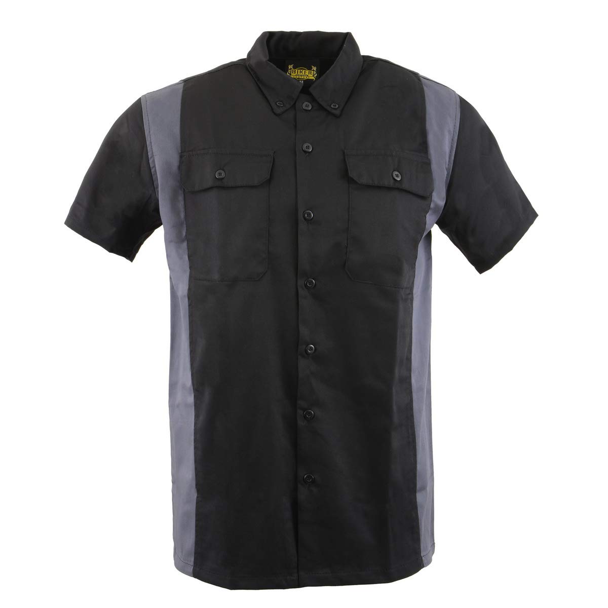 Biker Clothing Co. Men's Two-Tone Black & Grey Short Sleeve Motorcycle Mechanic Shirt - MDM11674.01 - Perfect for Riding, Repair Shops & Casual Wear