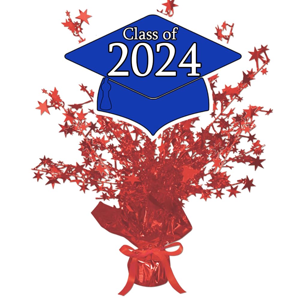 2024 Graduation Party Decorations - Blue & Red Centerpiece for Commencement Ceremony (Each) | Perfect for Graduation Tables, Photo Backdrops & Celebration Decor