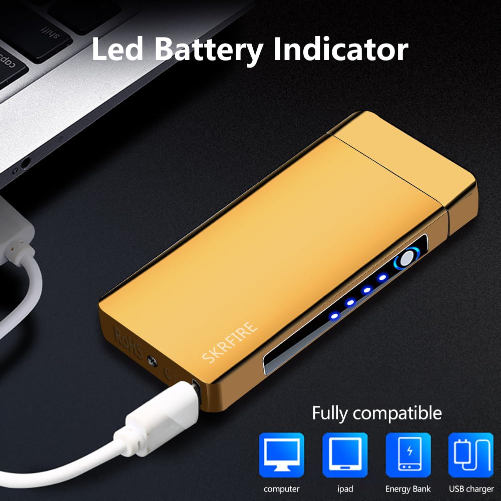 SKRFIRE Electric Candle Lighter - USB Rechargeable Plasma Arc Lighter with Gold Finish for Candles, BBQ, Fireworks | Perfect for Home Decor, Camping & Outdoor Parties