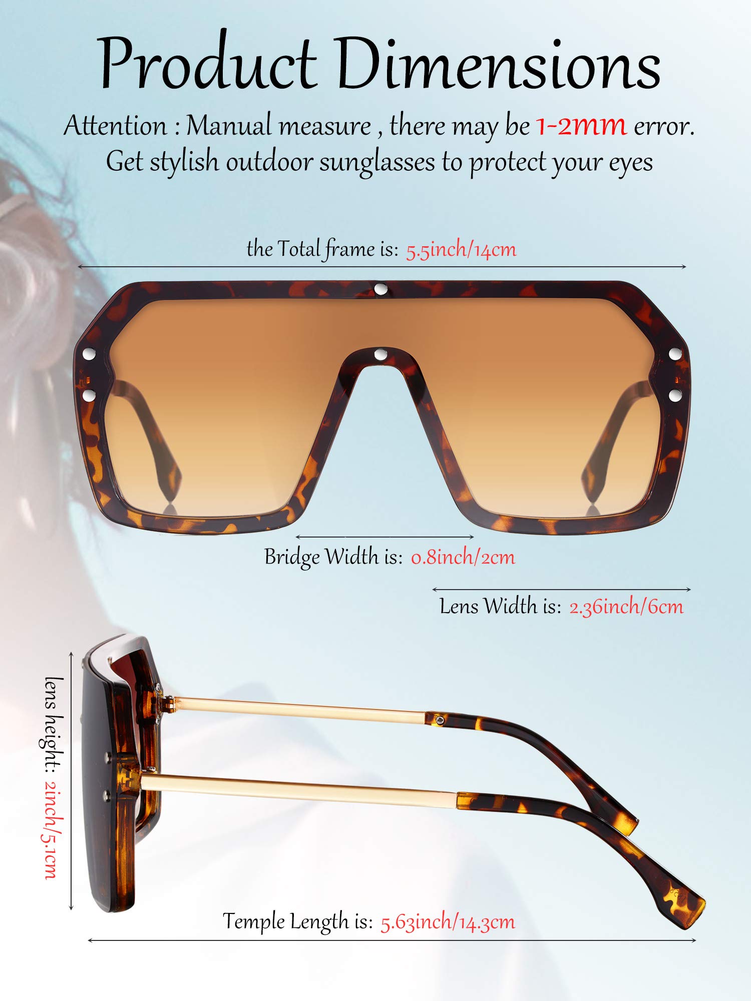 Weewooday 4 Pairs Siamese Sunglasses - Mirror Flat Top Oversized Classic Rimless UV Protection Sunglasses for Women & Men (Gold/Black Frame) - Perfect for Beach, Driving & Outdoor Fashion