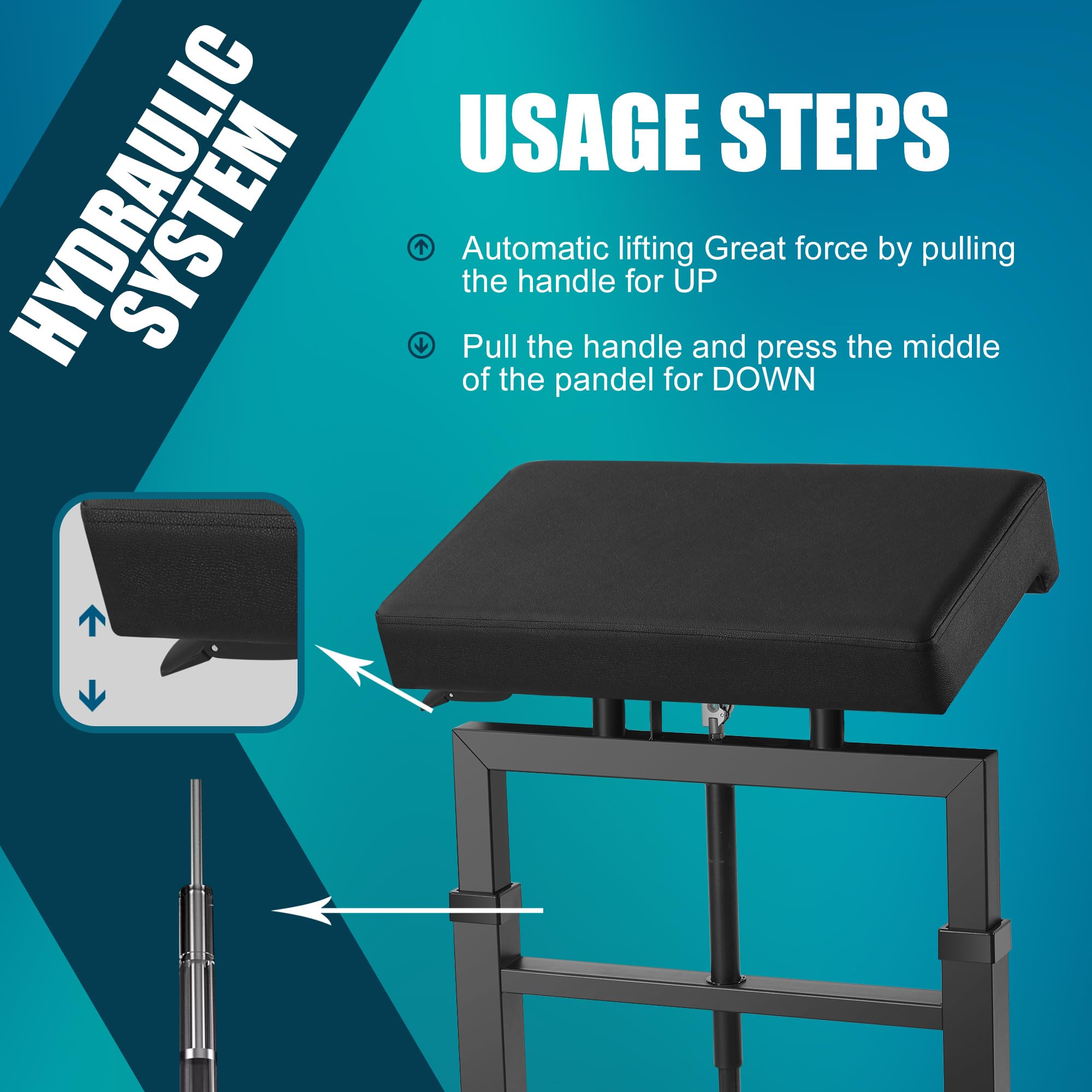 POARMEEY XXL Hydraulic Tattoo Arm Rest Stand - Adjustable Height, Solid Black Design for Professional Tattoo Artists | Perfect for Tattoo Studios, Home Use & Mobile Tattoo Services