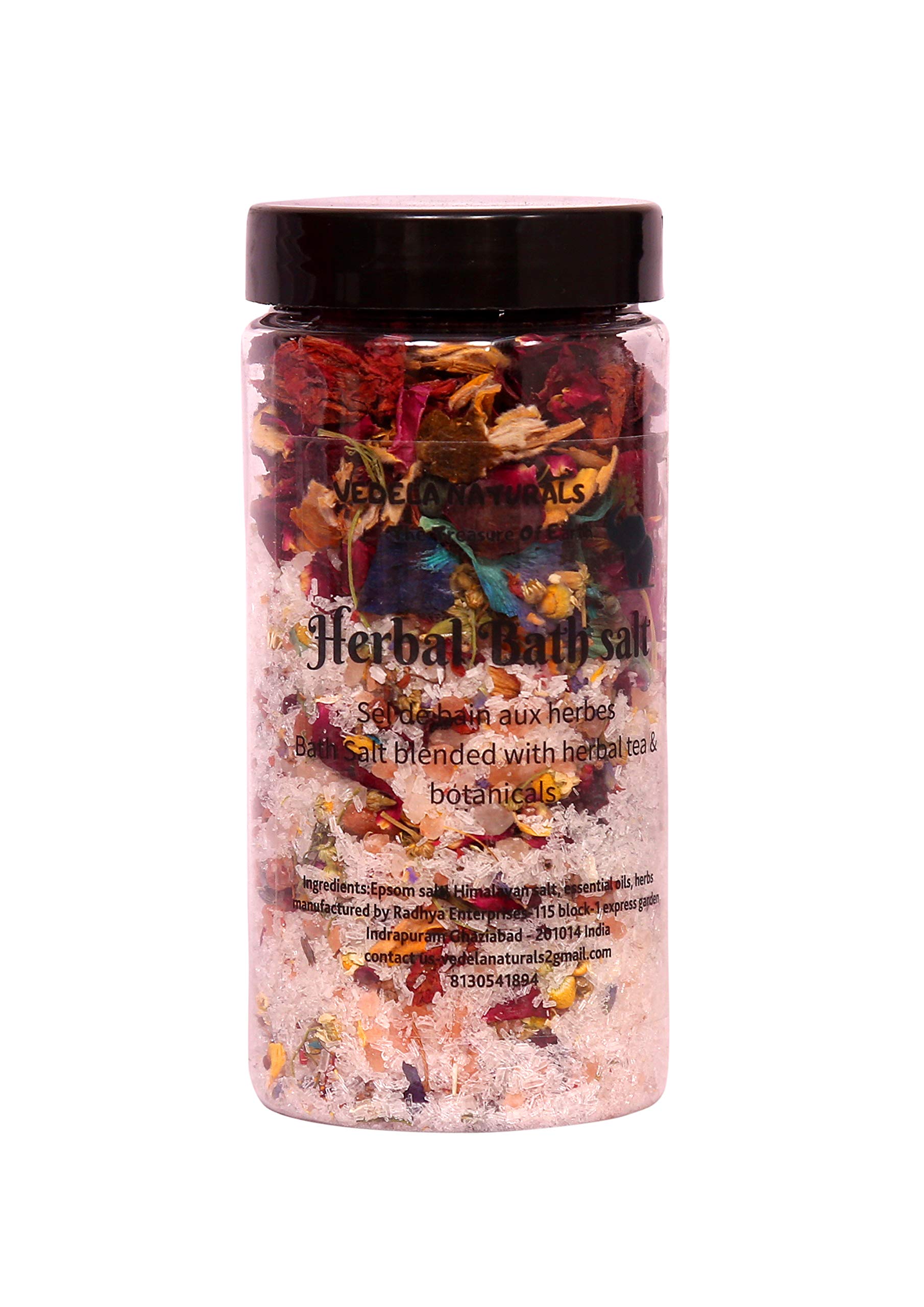 VÉDELA Naturals - Lemon Epsom Bath Salt with Essential Oils, Sea Salt, Herbs & Petals | 250g Relaxing Detox Bath Soak for Stress Relief & Muscle Recovery | Perfect for Spa Nights & Self-Care Routines