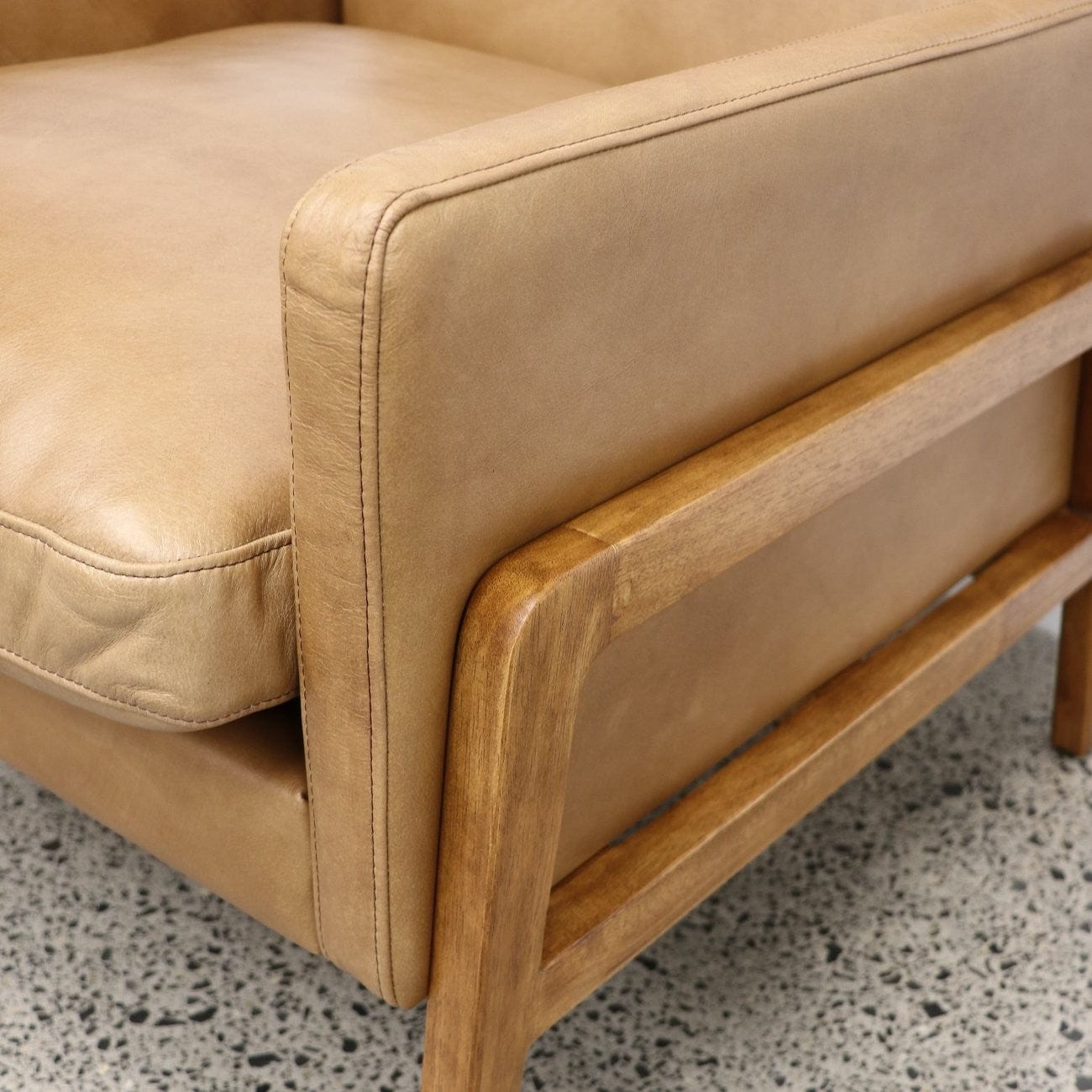 Sawyer Tan Leather 3-Seater Sofa - Premium Genuine Leather Couch for Living Room | Modern Sectional Sofa for Home, Office & Lounge (Pre-Order)