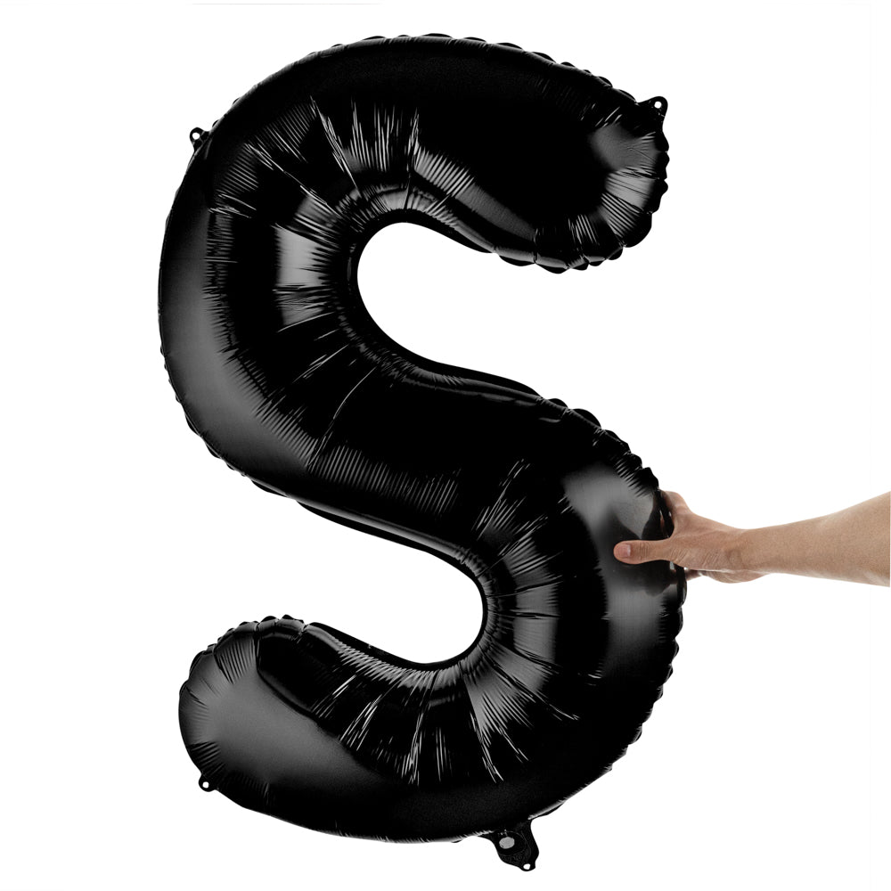 Balloonify Black Mylar Letter S Balloon - 40 Inch Large Foil Alphabet Balloon for Birthday Party Decorations, Wedding, Baby Shower & Graduation Events - 1 Count Box