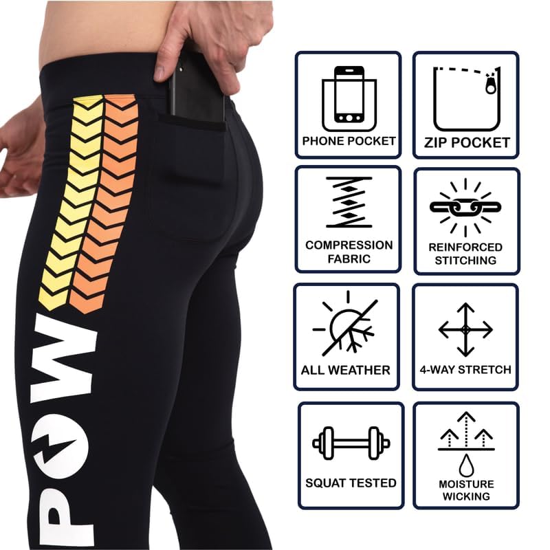 Kapow Meggings Performance Pro Range - Men's Compression Leggings with Pockets for Running, Gym & Workout | Moisture-Wicking & Breathable for High-Intensity Training