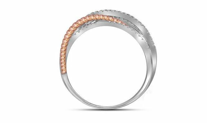 10K White Gold Diamond Women's Rose Tone Rope Crossover Band Ring - 1/4 Cttw - Elegant Jewelry for Weddings, Anniversaries & Special Occasions
