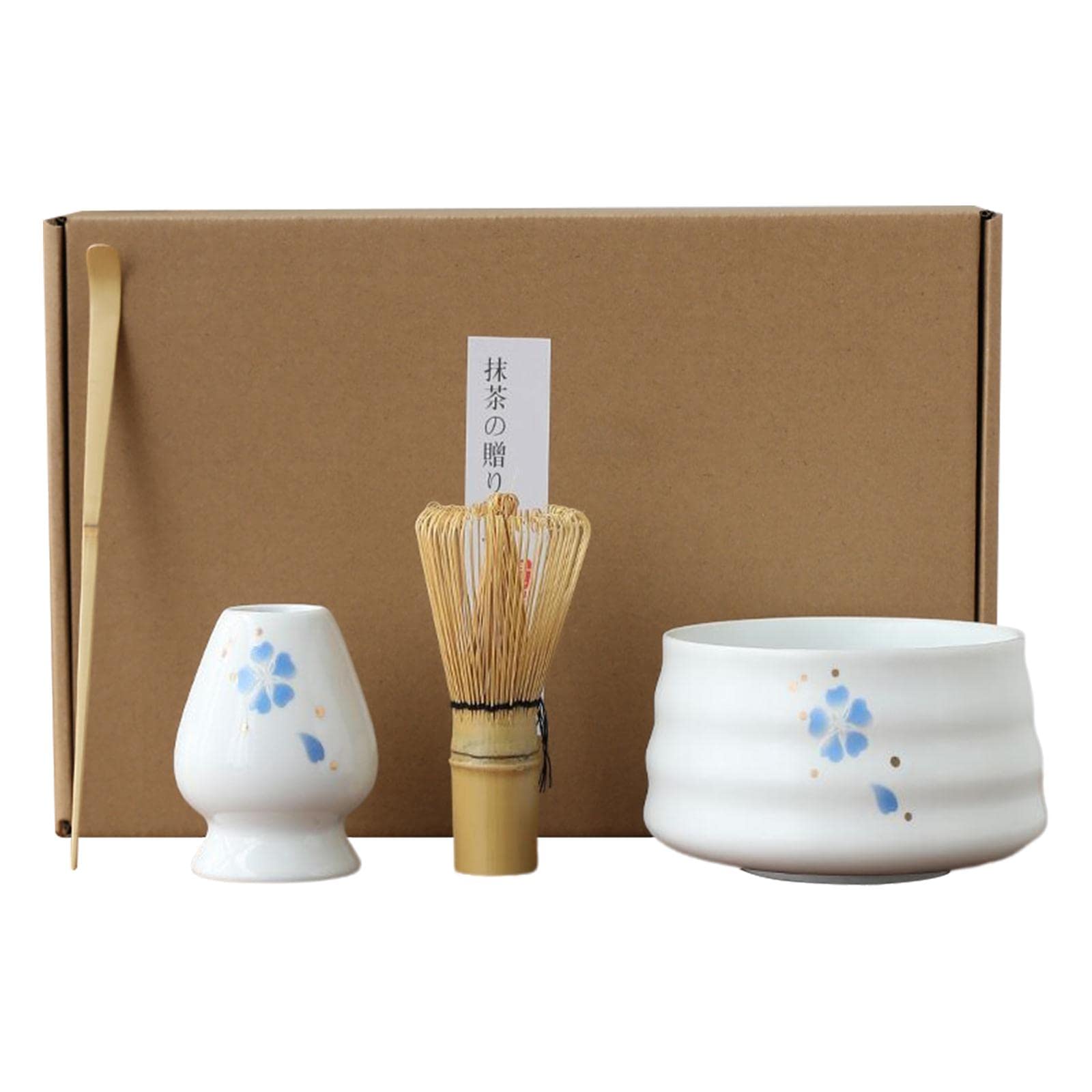 Premium Handmade Japanese Matcha Bowl Set - 580ml Ceramic & Bamboo Tea Cup for Traditional Tea Ceremony, Kitchen & Home Decor - Blue 4 Leaf Clover Design - Perfect for Matcha Tea Lovers, Zen Meditation & Gift Giving