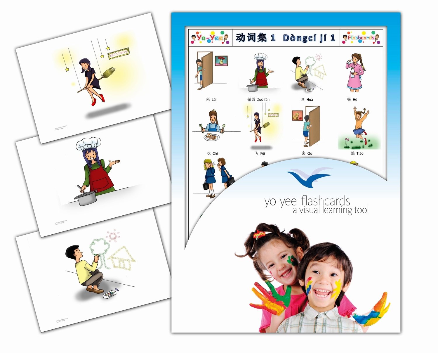 Chinese Verbs Flash Cards Set 1 - Traditional & Simplified Characters with Pinyin - Mandarin Vocabulary Learning Cards for Kids, Toddlers & Beginners - Perfect for Homeschooling & Classroom Language Activities