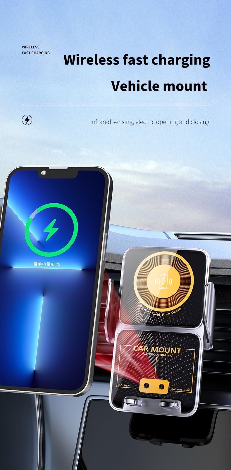15W Qi Fast Wireless Car Charger with Auto Clamping - Compatible with iPhone 15/14/13/12, Samsung Galaxy S23/S22/S21 - Secure Phone Mount for Car Dashboard & Vent - Perfect for Road Trips & Daily Commutes