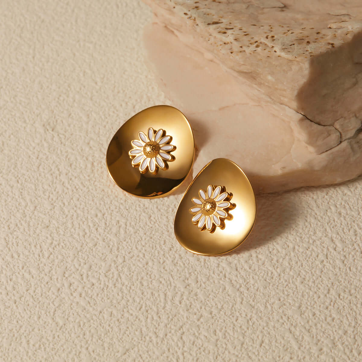 Metallic Oil Drip Daisy Stud Earrings for Women | Gold & Silver Floral Earrings | Trendy Boho Jewelry Gift for Her | Perfect for Parties, Weddings & Everyday Wear (JDE1009)