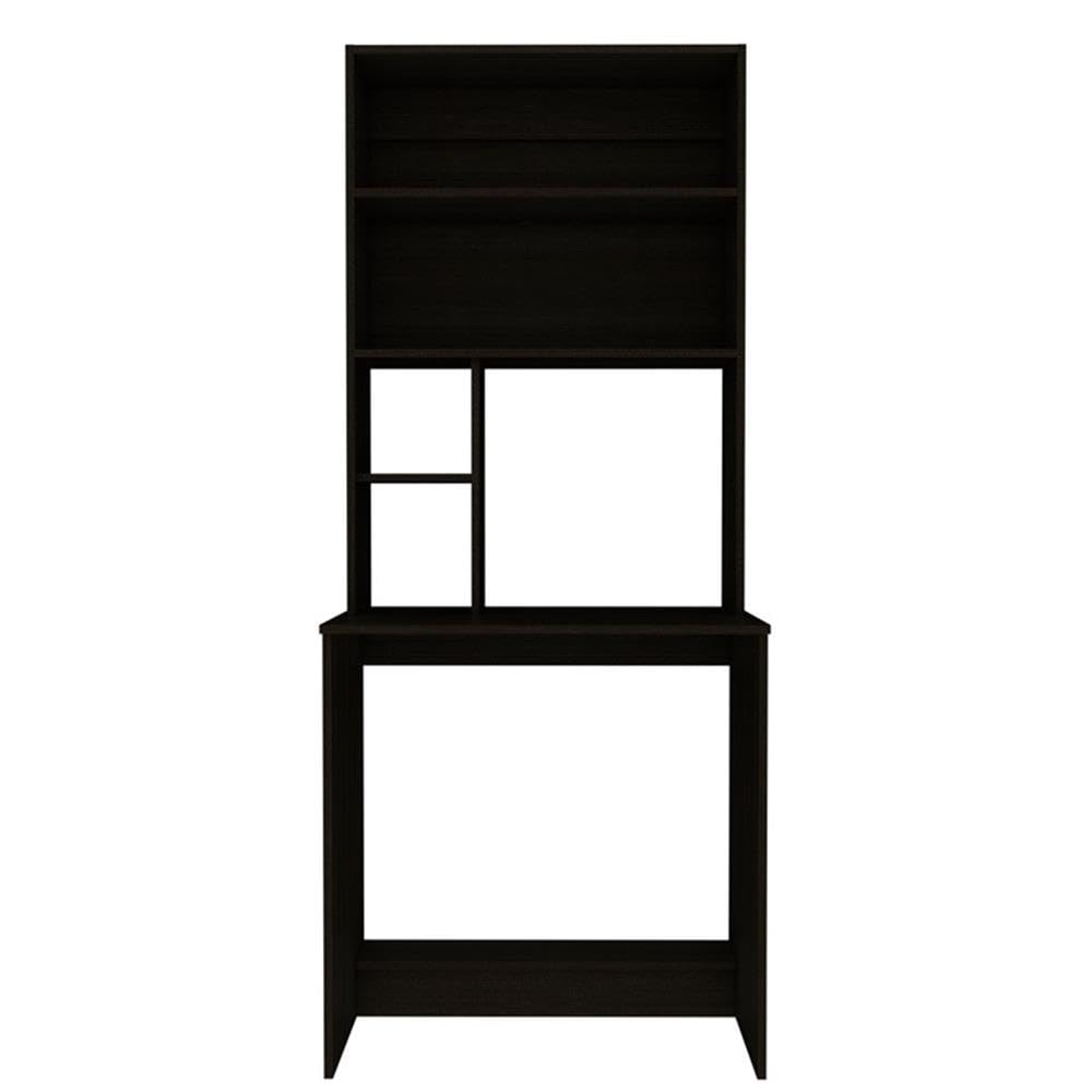UrbanPro Modern Engineered Wood Computer Desk with Hutch in Black - Home Office Workstation for Remote Work & Study | Space-Saving Design with Storage Shelf