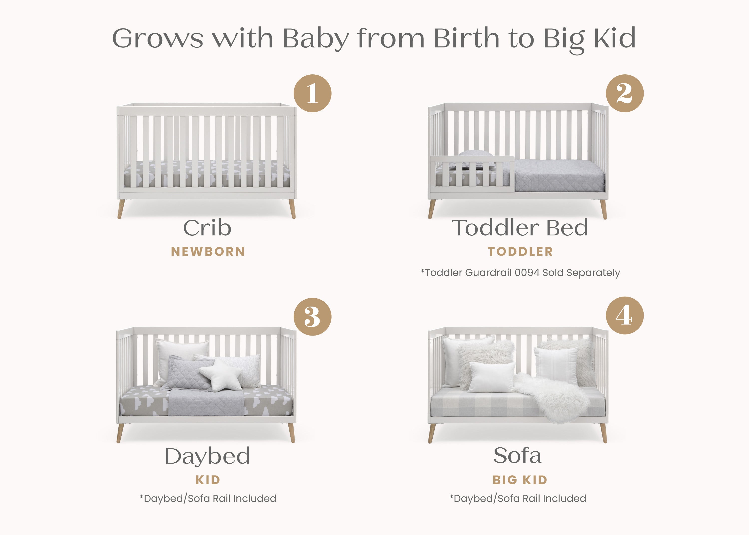 Essex 4-in-1 Convertible Baby Crib - Toddler Bed, Daybed & Full-Size Bed Conversion - Safe Nursery Furniture for Newborns & Kids - Perfect for Bedrooms, Daycare & Guest Rooms