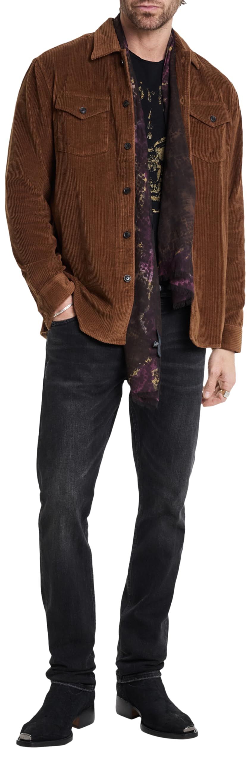 John Varvatos Men's Bauer Overshirt Jacket - Stylish Casual Shirt Jacket for Men, Lightweight Layering for Fall & Spring - Perfect for Work, Travel & Outdoor Activities