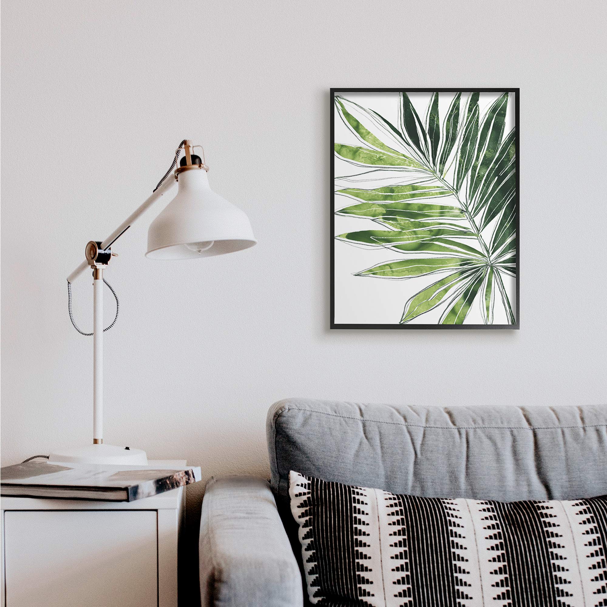 Stupell Industries Tropical Green Plant Expressive Palm Linework Wall Art - Modern Botanical Decor for Living Room, Bedroom & Office