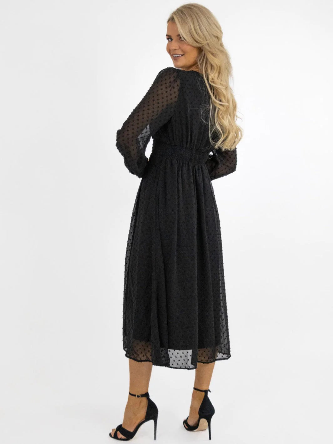 Elegant Audrey Midi Dress in Black - Perfect for Cocktail Parties, Weddings & Evening Events