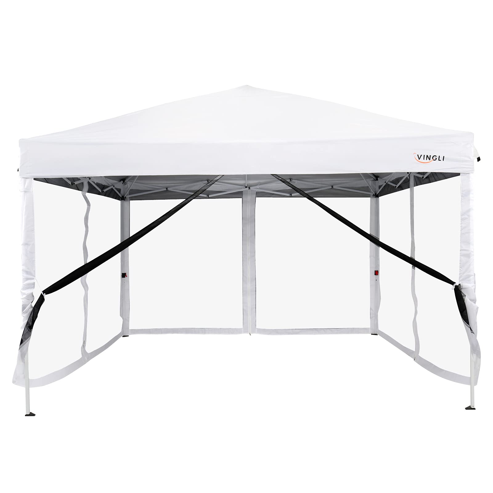 VINGLI 10x10 Pop Up Canopy Tent with Sidewalls & Wheeled Carry Bag - White Screened Gazebo for Camping, Backyard, Picnic, Beach & Outdoor Events - Instant Shelter with Netting for Bug Protection