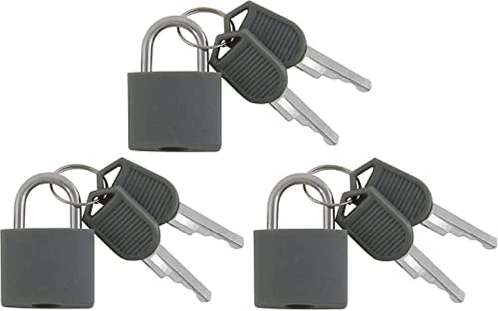 3-Piece Solid Brass Padlock Set with Keys - Heavy Duty Metal Locks for Luggage, Backpacks, Jewelry Boxes & School Supplies (Small, Grey) - Perfect for Travel Security, Home Storage & Classroom Use