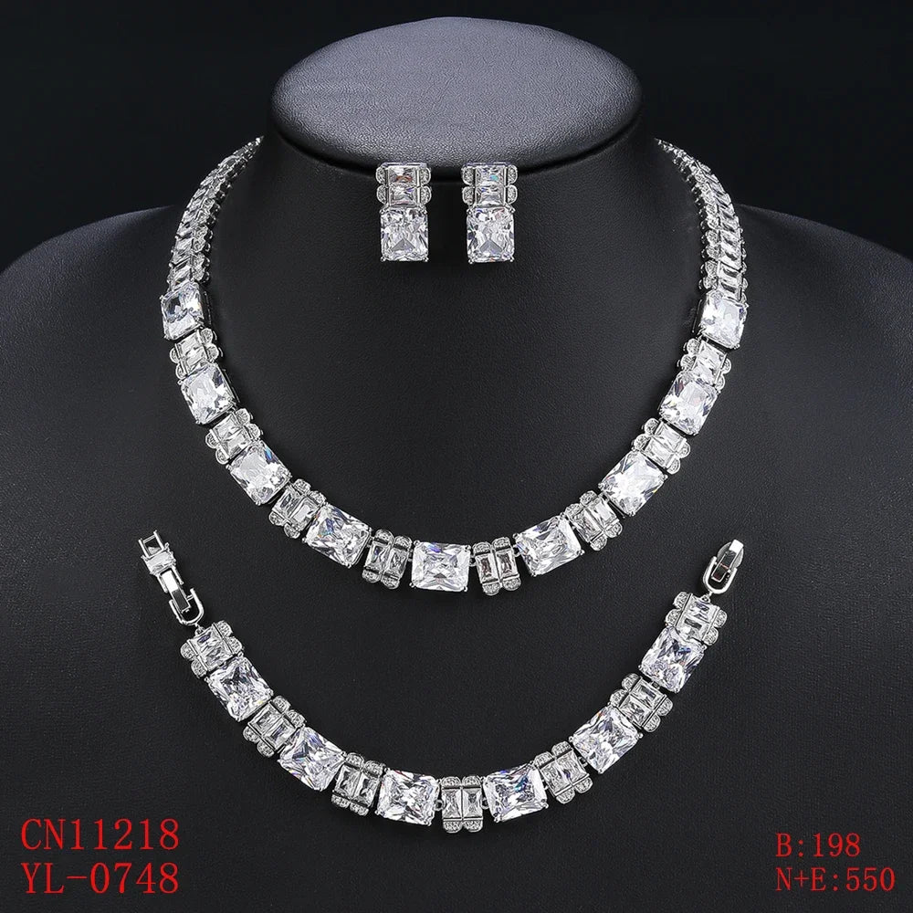 Elegant Cubic Zirconia Jewelry Set - Necklace, Earrings & Bracelet in 4 Colors | Bridal Wedding Jewelry | Perfect for Weddings, Parties and Special Occasions