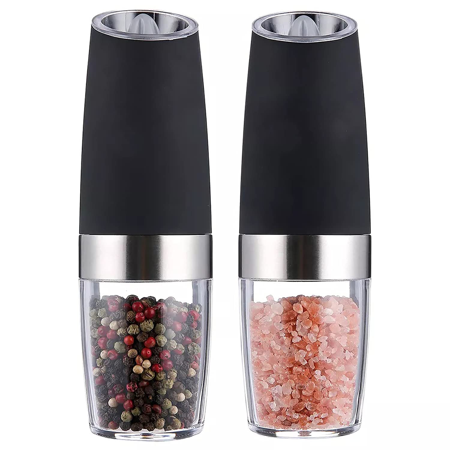 Premium Battery Operated Electric Salt and Pepper Grinder Set - Stainless Steel Automatic Spice Mill with LED Light (2 Pack) - Perfect for Kitchen, Dining Table & Outdoor BBQ