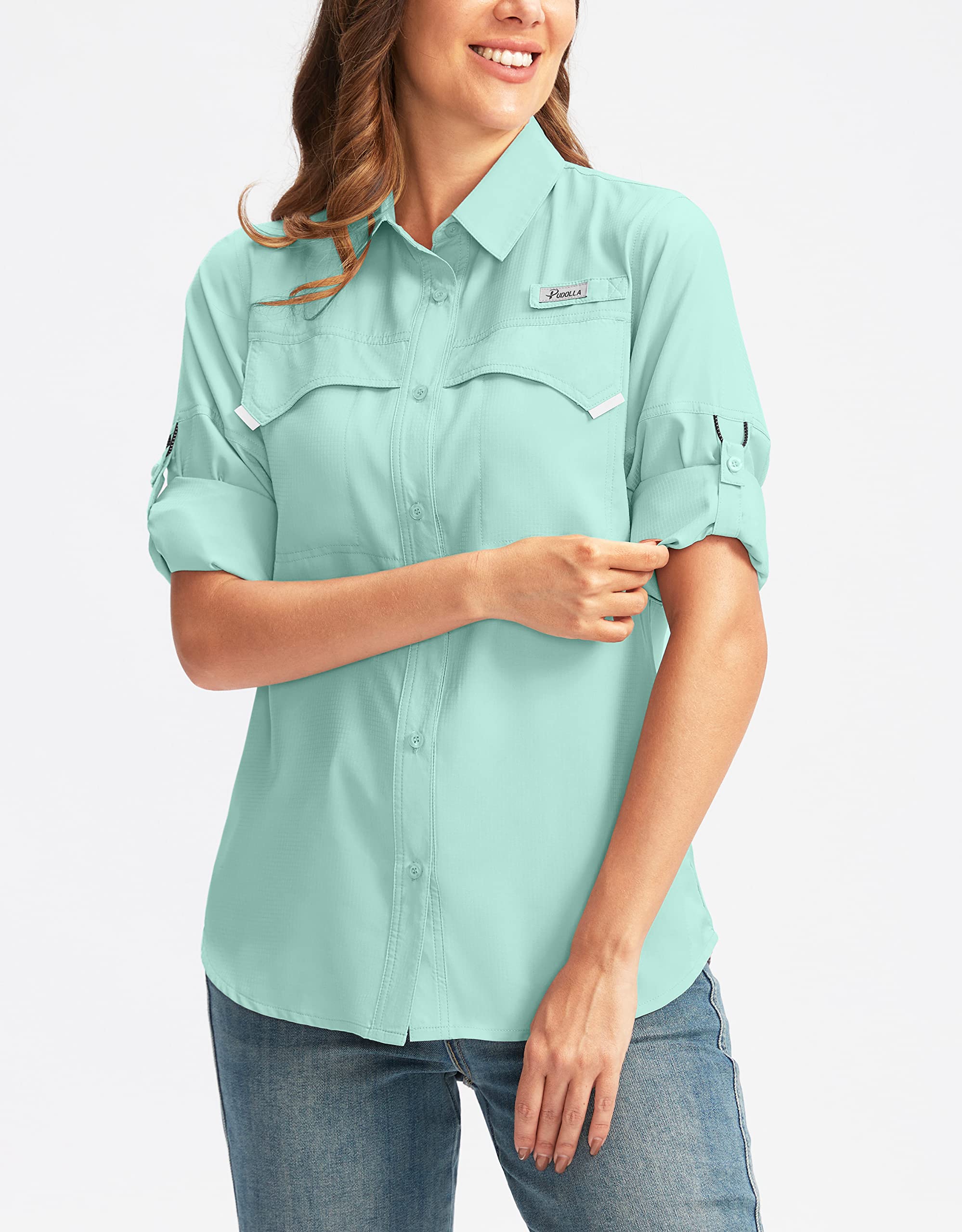 Pudolla Women's UPF 50+ UV Protection Long Sleeve Shirt - Lightweight Sun Shirt for Fishing, Hiking, Travel & Safari - Moisture Wicking & Breathable for Outdoor Adventures