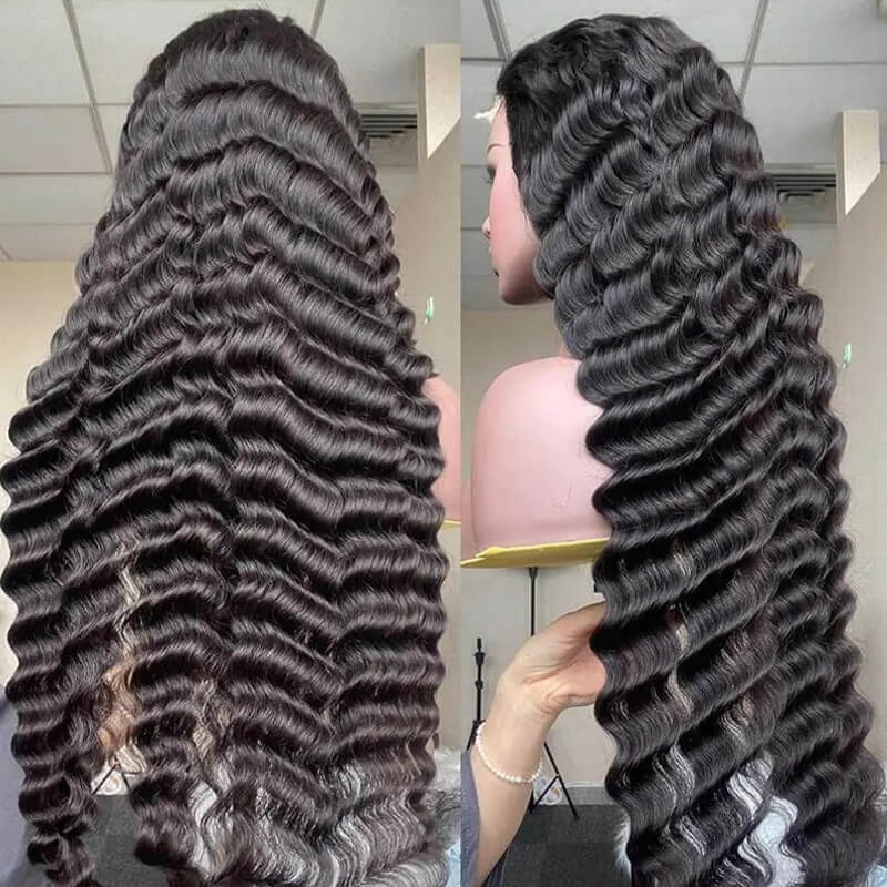 Eullair Transparent Lace Front Wig - Vintage Style Romantic Realistic Look Loose Deep Wave Human Hair Wigs for Cosplay, Wedding & Daily Wear