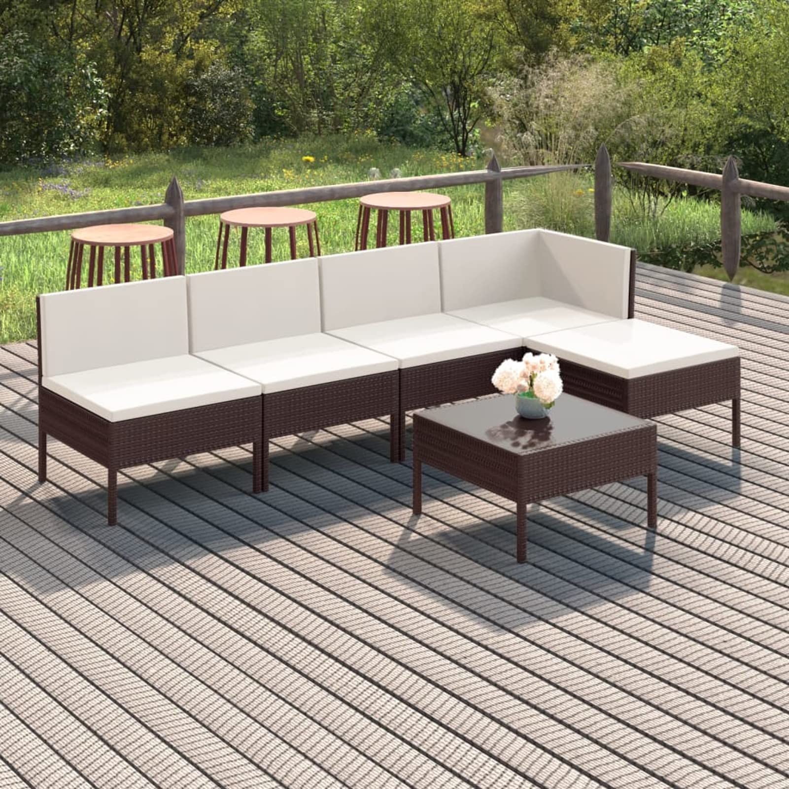 Festnight 6-Piece Patio Lounge Set - Brown Poly Rattan Outdoor Furniture with Cushions - Perfect for Backyard, Poolside & Garden Relaxation
