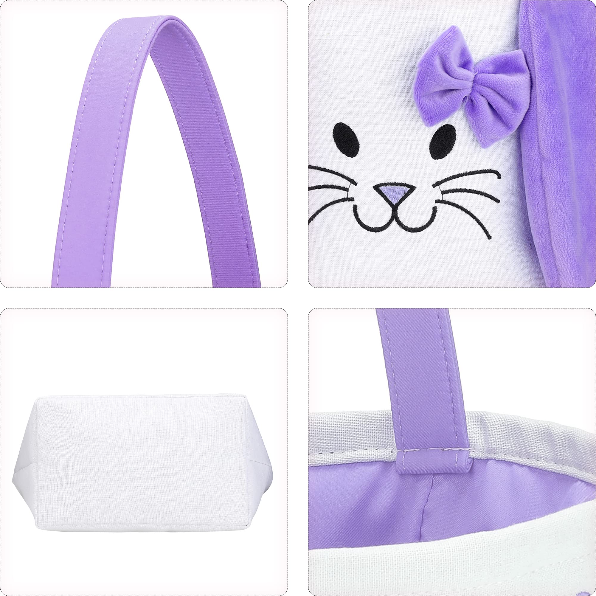 Easter Baskets for Kids - Cute Bunny Printed Canvas Easter Egg Hunt Baskets for Boys and Girls, Baby Gift Basket with Handle - Easter Party Decorations & Supplies (Pink & Purple) - Perfect for Easter Egg Hunts, Birthday Gifts & Spring Decor