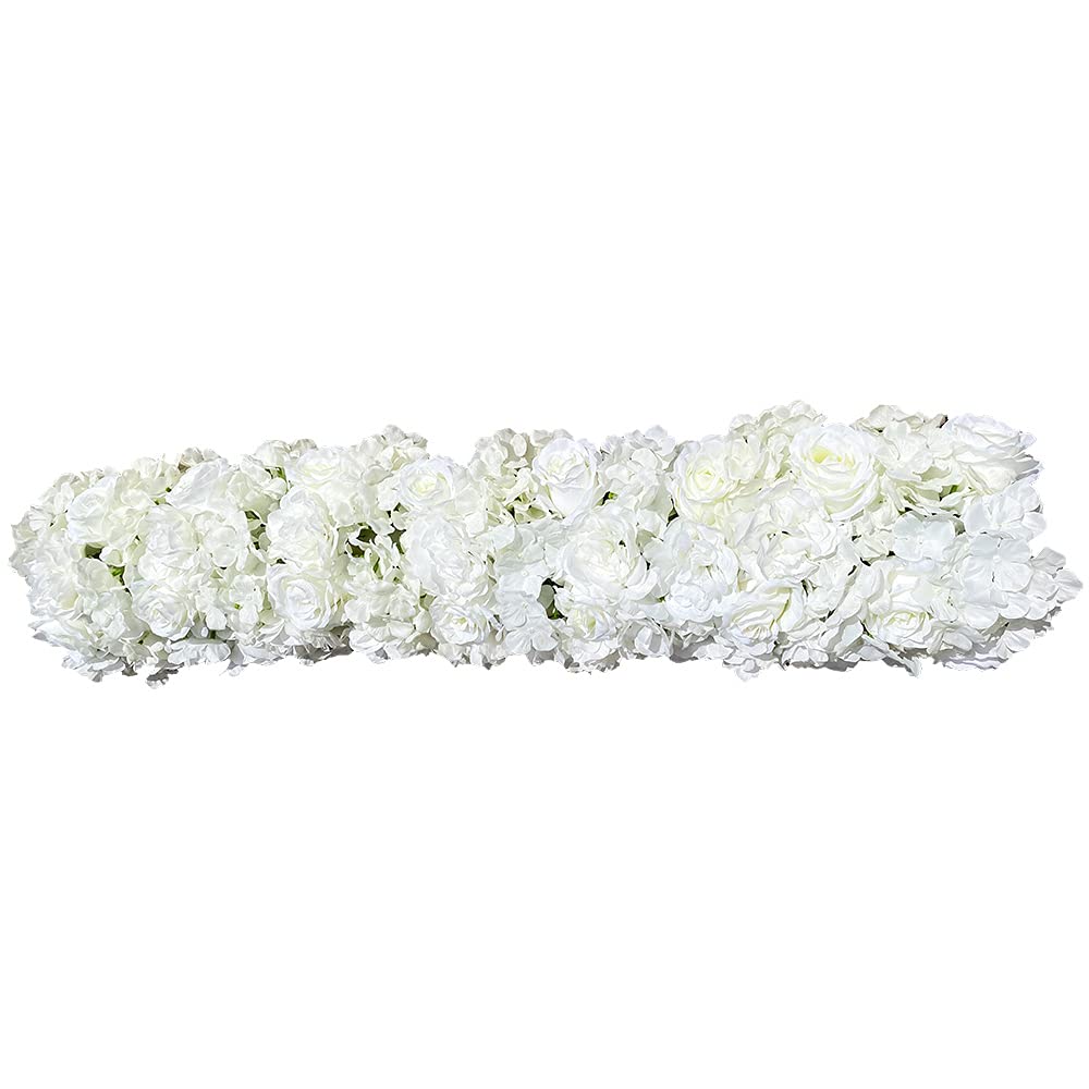 DNYSYSJ Artificial Silk Flowers Row - Realistic Silk Rose Wall Hanging Decor for Wedding, Party & Home Decoration (Pure White) | Floral Backdrop, Event Decor, Living Room Wall Panel