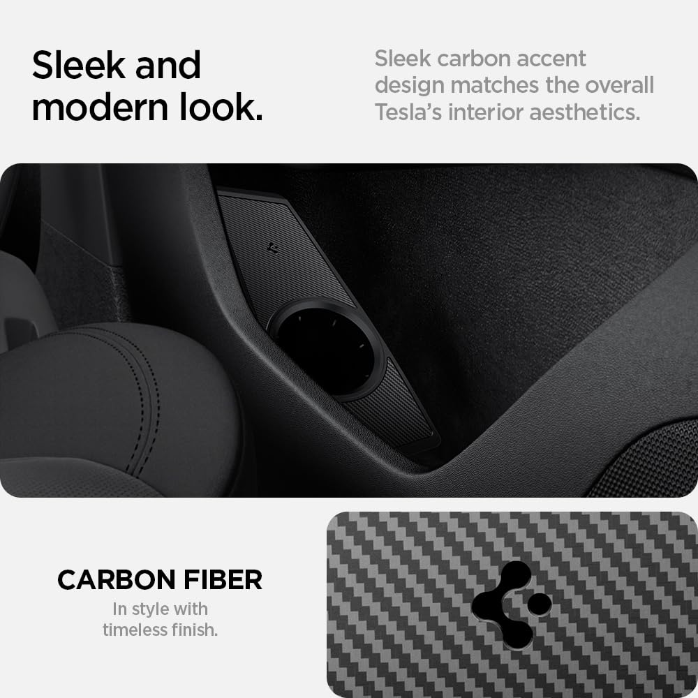 Spigen SAE J1772 Charging Adapter Door Dock for Tesla Model 3 (2024/2025 Highland Refresh) - Carbon Edition | Tesla Charger Organizer | Perfect for Home & Public Charging Stations (Adapter Not Included)