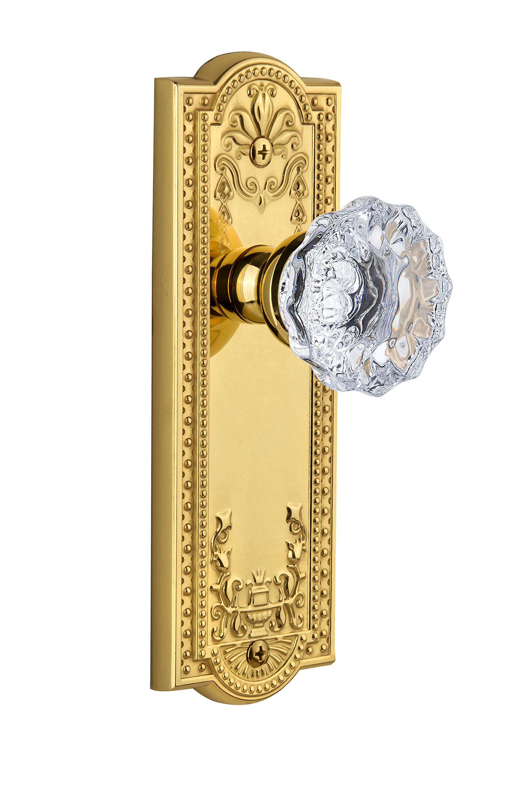 Lifetime Brass Parthenon Plate with Fontainebleau Crystal Knob Complete Passage Set - Premium Door Hardware for Elegant Homes & Luxury Interiors