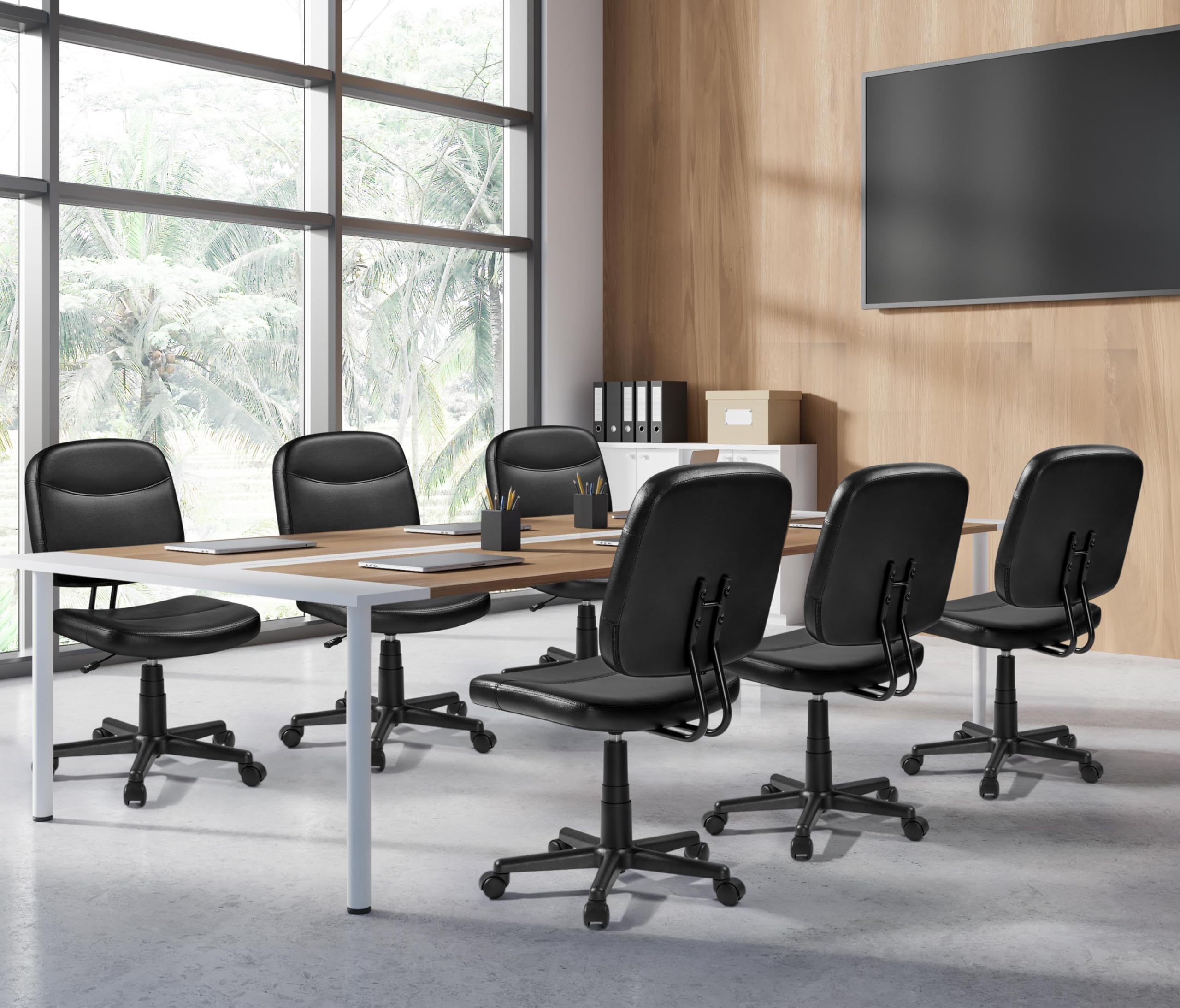 Yaheetech 2-Piece Armless Office Chair Set - Ergonomic Low Back PU Leather Adjustable Swivel Task Chair for Home Office, Computer Desk & Gaming - Black