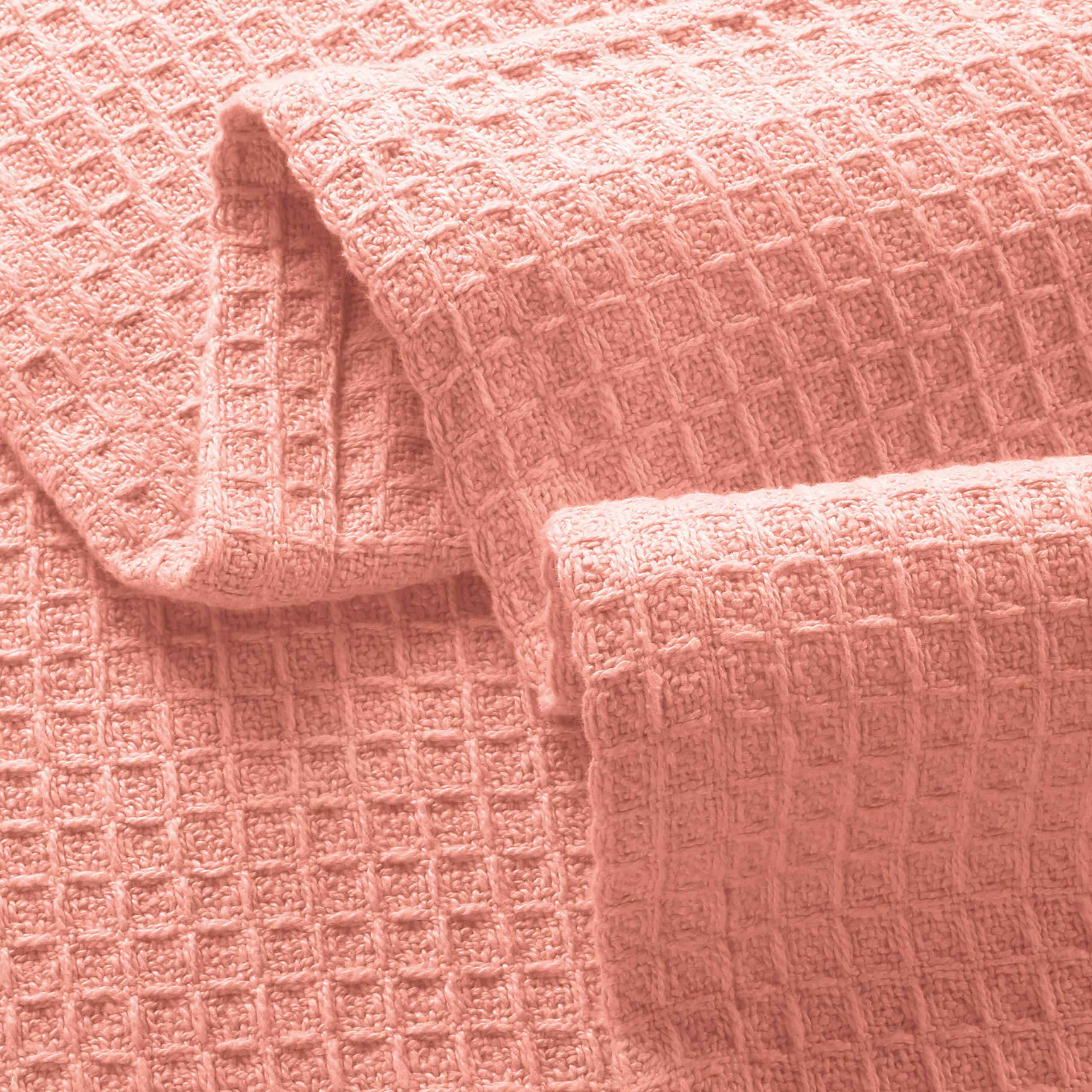 GLAMBURG 100% Cotton Thermal Blanket - Breathable Twin Size Waffle Weave Bed Blanket for All Seasons | Soft & Cozy Peach Blanket for Bedroom, Couch, Camping & Travel