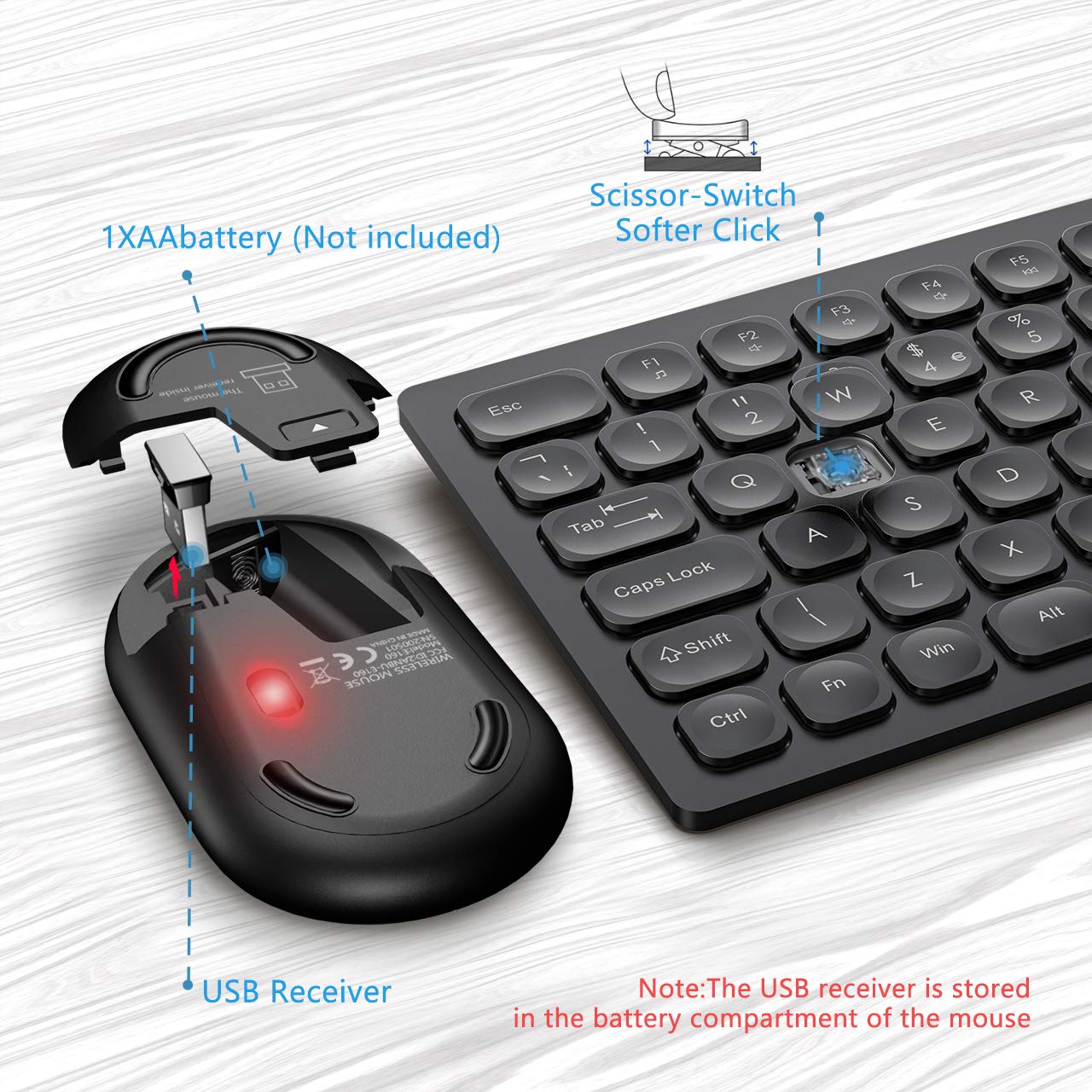 WisFox 2.4GHz Wireless Keyboard and Mouse Combo - Ultra Slim, Compact & Quiet USB Keyboard Mouse Set with QWERTY UK Layout for Windows PC, Laptop, Desktop - Perfect for Office Work, Gaming & Home Computing