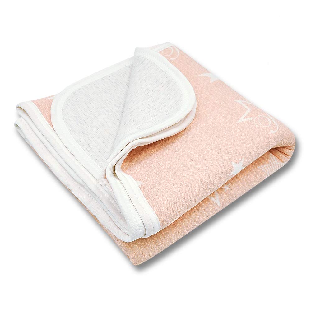 Organic Cotton Toddler Blanket - Breathable & Warm Baby Crib Blanket - Ultra Soft Lightweight Quilted Blanket for Boys & Girls - 39x39 Inches - Pink Starry Design - Perfect for Nursery, Stroller & Travel Use